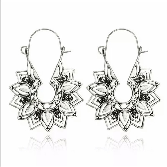 Giuliana + Madison Jewelry - Boho Bohemian Silver Tinetan Hoop Earrings